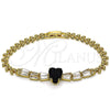 Pulsera Elegante 03.283.0304.5.07 Oro Laminado, Diseño de Corazón y Baguette, con Negro and Blanca Zirconia Cubica, Pulido, Tono Dorado (05 MM Thickness, 7 Inches Length)