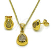 Juego de Arete y Dije de Adulto 10.342.0206 Oro Laminado, Diseño de Gota, con Blanca Micro Pave, Pulido, Tono Dorado