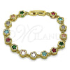 Pulsera Elegante 03.283.0442.07 Oro Laminado, Diseño de Flor, con Multicolor Zirconia Cubica, Pulido, Tono Dorado (07 MM Thickness, 7 Inches Length)