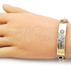 Pulsera con Placa 03.120.0013.08 Oro Laminado, Diseño de San Judas, Pulido, Tres Tonos (12 MM Thickness, 9 Inches Length)