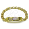 Pulsera con Placa 03.120.0013.08 Oro Laminado, Diseño de San Judas, Pulido, Tres Tonos (12 MM Thickness, 9 Inches Length)