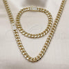 Collar y Pulsera 06.213.0028 Oro Laminado, Diseño de Miami Cubana, con Blanca Micro Pave, Pulido, Tono Dorado