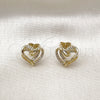 Arete Dormilona 02.213.0787 Oro Laminado, Diseño de Corazón, con Blanca Micro Pave, Pulido, Tono Dorado