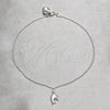 Tobillera de Dije 03.409.0048.10 Plata Rodinada, Diseño de Delfín y Bola, Pulido, Tono Plateado (Grosor 02 MM, 10 Pulgadas de Largo)