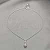 Tobillera de Dije 03.409.0070.10 Plata Rodinada, Diseño de Gota y Bola, Pulido, Tono Plateado (Grosor 01 MM, 10 Pulgadas de Largo)