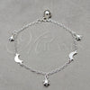 Pulsera de Dije 03.409.0099.08 Plata Rodinada, Diseño de Tortuga y Luna, Pulido, Tono Plateado (Grosor 01 MM, 8 Pulgadas de Largo)