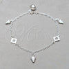 Pulsera de Dije 03.409.0106.08 Plata Rodinada, Diseño de Uva y Square Franco, Pulido, Tono Plateado (Grosor 01 MM, 8 Pulgadas de Largo)