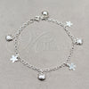 Pulsera de Dije 03.409.0116.08 Plata Rodinada, Diseño de Flor y Gato, Pulido, Tono Plateado (Grosor 01 MM, 8 Pulgadas de Largo)