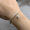 Pulsera de Dije 03.409.0118.08 Plata Rodinada, Diseño de Estrella y Bola, Pulido, Tono Plateado (Grosor 01 MM, 8 Pulgadas de Largo)