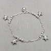 Pulsera de Dije 03.409.0118.08 Plata Rodinada, Diseño de Estrella y Bola, Pulido, Tono Plateado (Grosor 01 MM, 8 Pulgadas de Largo)