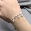 Pulsera de Dije 03.409.0122.08 Plata Rodinada, Diseño de Estrella y Bola, Pulido, Tono Plateado (Grosor 01 MM, 8 Pulgadas de Largo)