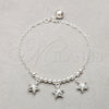 Pulsera de Dije 03.409.0122.08 Plata Rodinada, Diseño de Estrella y Bola, Pulido, Tono Plateado (Grosor 01 MM, 8 Pulgadas de Largo)