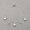 Pulsera de Dije 03.409.0125.07 Plata Rodinada, Diseño de Concha y Delfín, Pulido, Tono Plateado (Grosor 01 MM, 7 Pulgadas de Largo)
