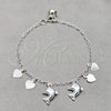 Pulsera de Dije 03.409.0127.07 Plata Rodinada, Diseño de Delfín y Corazón, Pulido, Tono Plateado (Grosor 01 MM, 7 Pulgadas de Largo)