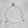 Pulsera de Dije 03.409.0158.07 Plata Rodinada, Diseño de Estrella y Corazón, Pulido, Tono Plateado (Grosor 03 MM, 7 Pulgadas de Largo)