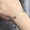 Pulsera de Dije 03.409.0171.07 Plata Rodinada, Diseño de Estrella, con Zirconia Cubica Granate, Pulido, Tono Plateado (Grosor 03 MM, 7 Pulgadas de Largo)