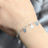Pulsera de Dije 03.409.0184.07 Plata Rodinada, Diseño de Mariposa y Flor, Pulido, Tono Plateado (Grosor 03 MM, 7 Pulgadas de Largo)