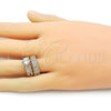 Anillo de Boda 01.284.0093 Oro Laminado, Diseño de Cluster y Oja, con Blanca Zirconia Cubica and Blanca Micro Pave, Pulido, Tono Dorado (One size fits all)
