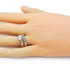 Anillo de Boda 01.284.0097 Oro Laminado, Diseño de Cluster y Oja, con Blanca Zirconia Cubica and Blanca Micro Pave, Pulido, Tono Dorado (One size fits all)