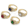 Anillo Multi Piedra 01.284.0101.2 Oro Laminado, Diseño de Cluster, con Granate Zirconia Cubica and Blanca Micro Pave, Pulido, Tono Dorado (One size fits all)
