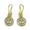 Arete Colgante 02.253.0087 Oro Laminado, Diseño de San Benito y Baguette, con Blanca Zirconia Cubica, Pulido, Tono Dorado