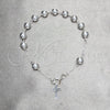 Rosario de Pulsera 09.392.0006.07 Plata Rodinada, Diseño de Cruz y Bola, Pulido, Tono Plateado