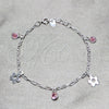 Pulsera de Dije 03.409.0174.07 Plata Rodinada, Diseño de Flor, con Zirconia Cubica Rosado, Pulido, Tono Plateado (Grosor 04 MM, 7 Pulgadas de Largo)