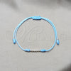 Pulsera Bolo Ajustable 03.426.0001.1.07 Plata Rodinada, Diseño de Bola, Cuero Azul, Tono Plateado (Grosor 03 MM, 7 Pulgadas de Largo)