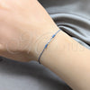 Pulsera Bolo Ajustable 03.426.0001.5.07 Plata Rodinada, Diseño de Bola, Algodón Azul, Tono Plateado (Grosor 03 MM, 7 Pulgadas de Largo)
