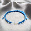 Pulsera Bolo Ajustable 03.426.0038.3.07 Plata Rodinada, Diseño de Cruz, Algodón, Tono Plateado (Grosor 03 MM, 7 Pulgadas de Largo)