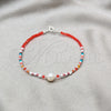 Pulsera Elegante 03.426.0054.07 Plata Rodinada, Diseño de Bola, con Perla Blanca y Cristal Rojo Naranja, Pulido, Tono Plateado (Grosor 07 MM, 7 Pulgadas de Largo)