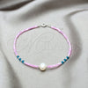 Pulsera Elegante 03.426.0055.07 Plata Rodinada, Diseño de Bola, con Perla Blanca y Cristal Blue Zircon, Pulido, Tono Plateado (Grosor 07 MM, 7 Pulgadas de Largo)