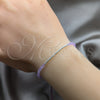 Pulsera Bolo Ajustable 03.426.0058.1.07 Plata Rodinada, Diseño de Bola, con Cristal Violeta, Pulido, Tono Plateado (Grosor 03 MM, 7 Pulgadas de Largo)
