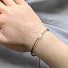 Pulsera Bolo Ajustable 03.426.0064.1.07 Plata Rodinada, Diseño de Bola, con Perla Blanca y Cristal Turmalina, Algodón, Tono Plateado (Grosor 08 MM, 7 Pulgadas de Largo)