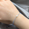 Pulsera Bolo Ajustable 03.426.0064.4.07 Plata Rodinada, Diseño de Bola, con Perla Blanca y Cristal Zafiro Claro, Algodón, Tono Plateado (Grosor 08 MM, 7 Pulgadas de Largo)