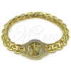 Pulsera Elegante 03.97.0002.08 Oro Laminado, Diseño de Jesus y Crucifijo, con Blanca Zirconia Cubica, Diamantado, Tono Dorado (09 MM Thickness, 8 Inches Length)