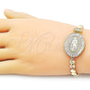 Pulsera Elegante 03.97.0003.08 Oro Laminado, Diseño de Guadalupe y Baguette, con Blanca Zirconia Cubica, Diamantado, Tono Dorado (07 MM Thickness, 8 Inches Length)