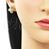 Arete Dormilona 02.428.0016 Oro Laminado, Diseño de Flor y Trébol de Cuatro Hojas, Mate, Tono Dorado