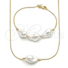 Collar y Pulsera 06.63.0296 Oro Laminado, Diseño de Box, con Perla Marfil, Pulido, Tono Dorado