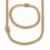 Collar y Pulsera 06.63.0298 Oro Laminado, Diseño de Miami Cubana, con Blanca Micro Pave, Pulido, Tono Dorado