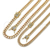 Collar y Pulsera 06.63.0298 Oro Laminado, Diseño de Miami Cubana, con Blanca Micro Pave, Pulido, Tono Dorado