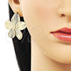 Arete Dormilona 02.428.0023 Oro Laminado, Diseño de Flor, Diamantado, Tono Dorado
