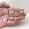 Juego de Arete y Dije de Adulto 10.379.0091 Oro Laminado, Diseño de Corazón, con Blanca Cristal, Pulido, Tono Dorado