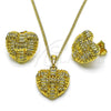Juego de Arete y Dije de Adulto 10.379.0093 Oro Laminado, Diseño de Corazón, Pulido, Tono Dorado