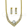 Collar y Dije 06.282.0005 Oro Laminado, Diseño de Baguette y Miami Cubana, con Blanca Zirconia Cubica, Pulido, Tono Dorado