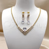 Collar y Dije 06.282.0006 Oro Laminado, Diseño de Baguette y Gota, con Blanca Zirconia Cubica, Pulido, Tono Dorado