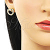 Arete Dormilona 02.156.0698 Oro Laminado, Diseño de Corazón y Arco, con Blanca Zirconia Cubica, Pulido, Tono Dorado