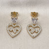 Arete Colgante 02.283.0229 Oro Laminado, Diseño de Corazón, con Blanca Zirconia Cubica, Pulido, Tono Dorado