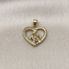 Dije Elegante 05.423.0002 Oro Laminado, Diseño de Corazón y Mama, con Blanca Zirconia Cubica, Pulido, Tono Dorado