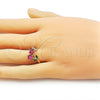 Anillo Elegante 01.421.0003 Oro Laminado, Diseño de Cereza, con Rubi and Verde Zirconia Cubica, Pulido, Tono Dorado (One size fits all)